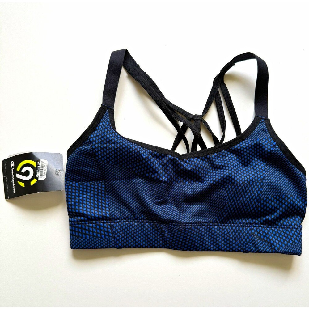 Champion OptiTurn Geometric Strappy Crossback Sports Bra Blue/Black XS